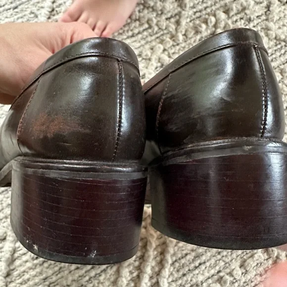 G.H. Bass & Co. Stacked Heel Brown Loafers - Picture 9 of 10